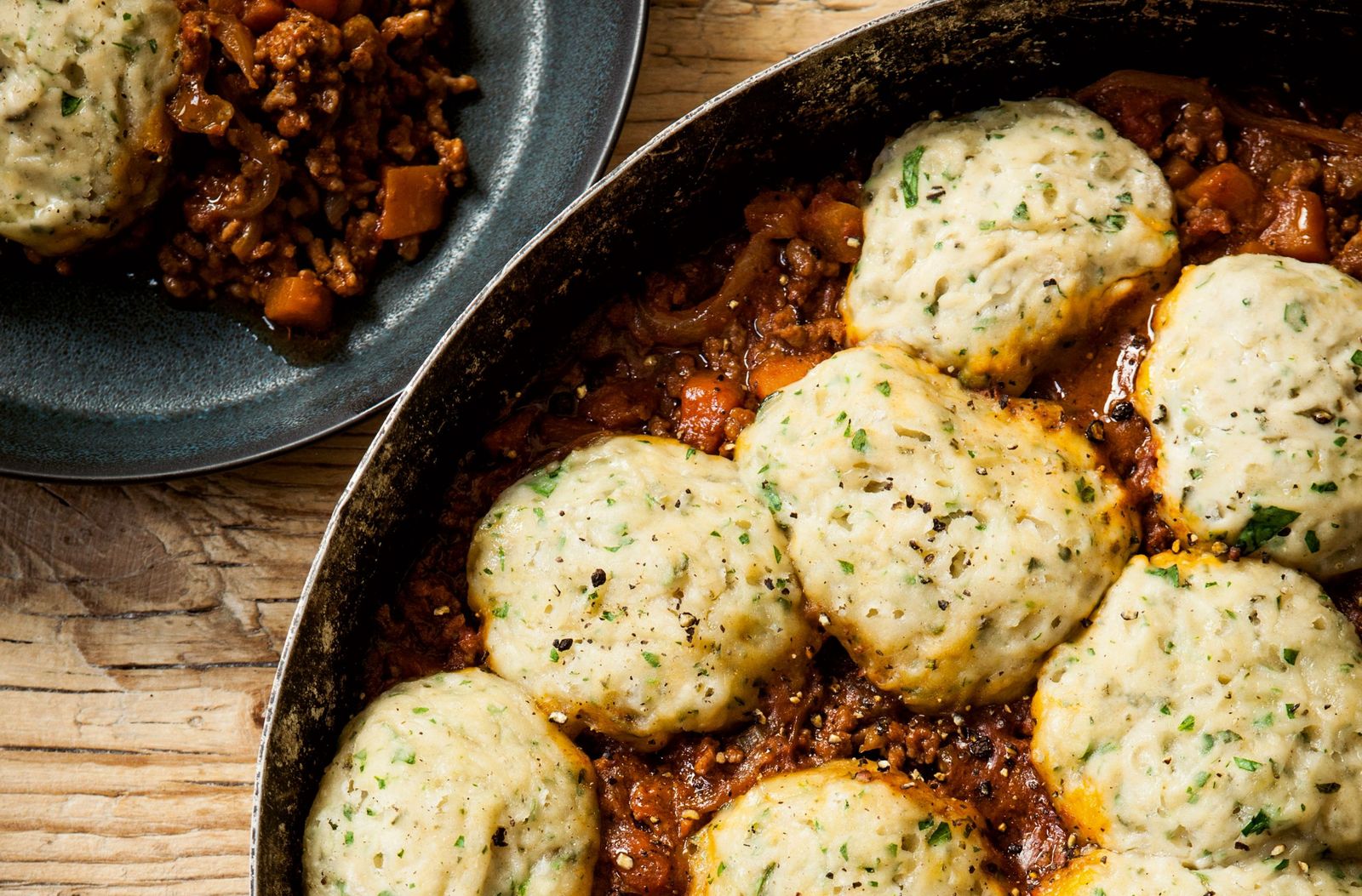 Hairy Bikers' mince and herby dumplings British Recipes GoodtoKnow
