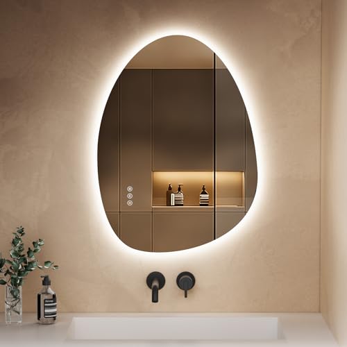 S&#039;afielina Led Bathroom Mirror With Lights, Anti-Fog &amp;amp; 3 Colour Temperatures, Asymmetric Dimmable Wall Mirror, Ip44 Waterproof, Touch Control,horizontal/vertical (60x45cm)