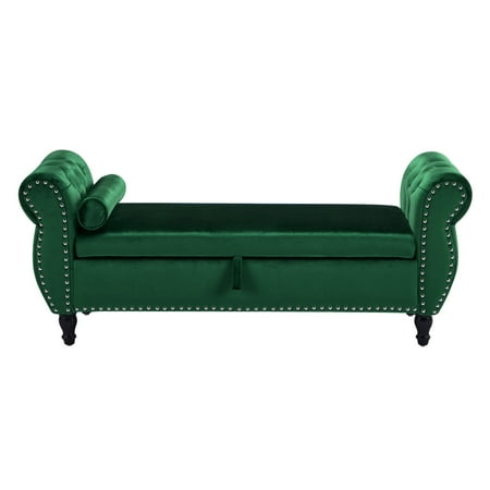 Christopher Knight Home Luxurious Velvet Rectangular Storage Ottoman Bench With Pillow, Emerald