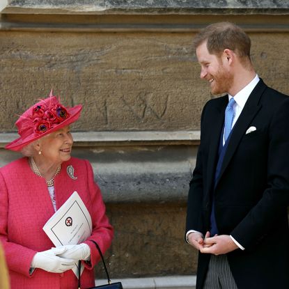 windsor, england may 18 queen elizabeth ii speaks with prince harry, duke of sussex as they leave after the wedding of lady gabriella windsor to thomas kingston at st georges chapel, windsor castle on may 18, 2019 in windsor, england photo by steve parsons wpa poolgetty images