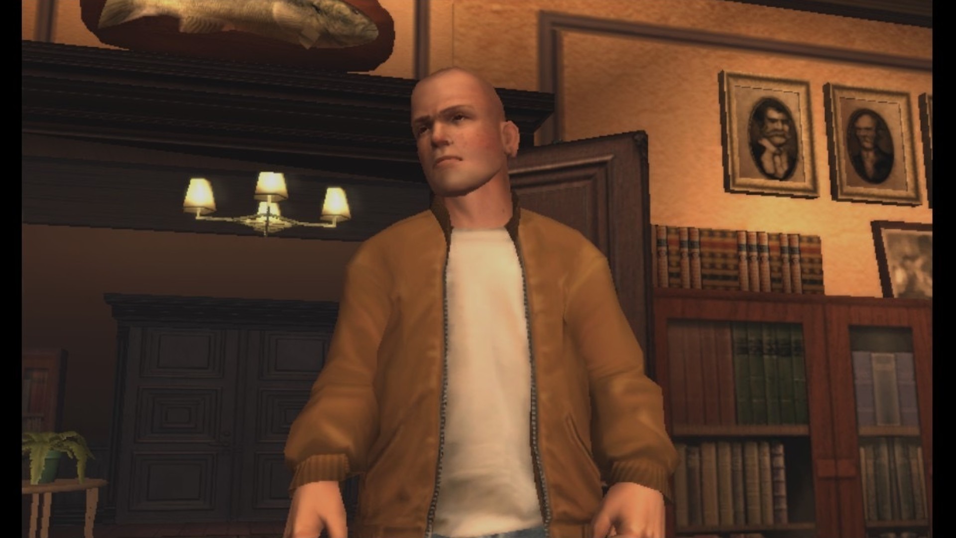 Bully on Steam Deck screenshot of protagonist Jimmy Hopkins at the start of the game, standing in the principal&#039;s office