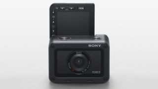 Sony RX0 II review: the tiny tough camera shown with its screen flipped upwards ready for vlogging