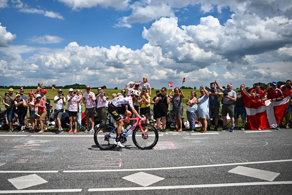 EF EducationEasypost teams Danish rider Magnus Cort Nielsen cycles in a breakaway during the 3rd stage of the 109th edition of the Tour de France cycling race 182 km between Vejle and Sonderborg in Denmark on July 3 2022 Photo by AnneChristine POUJOULAT AFP Photo by ANNECHRISTINE POUJOULATAFP via Getty Images