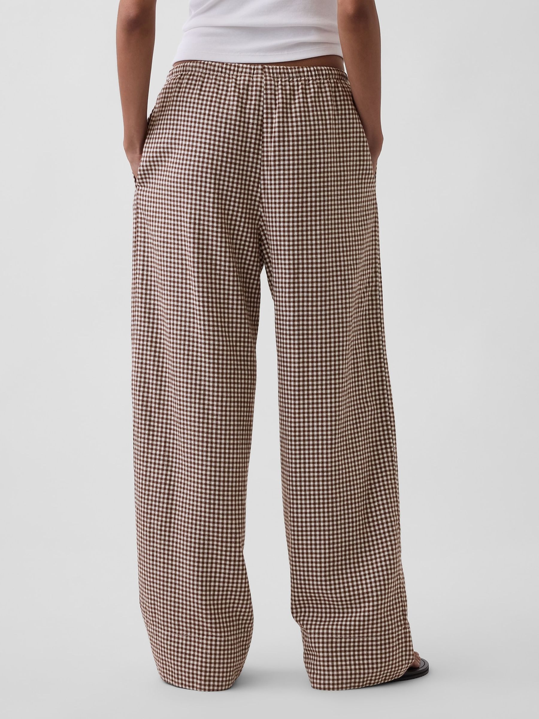 Brown Gingham Easy Wide-Leg Trousers