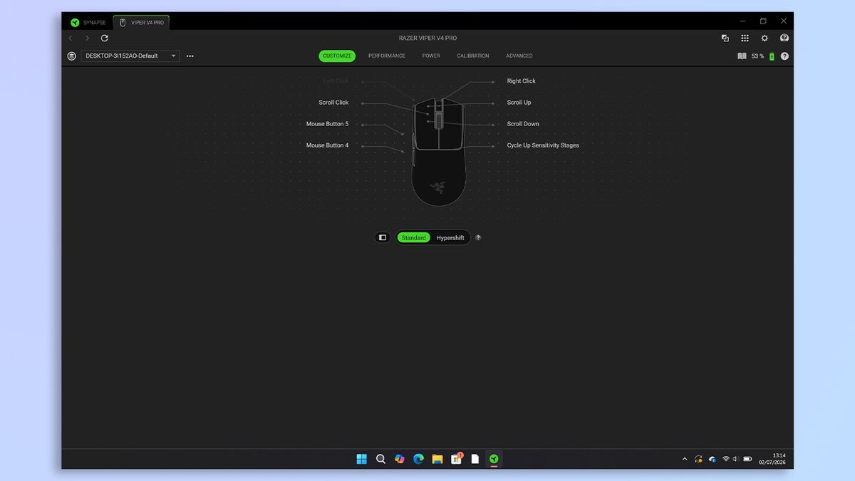 Razer Viper V4 Pro customization through Razer Synapse 4