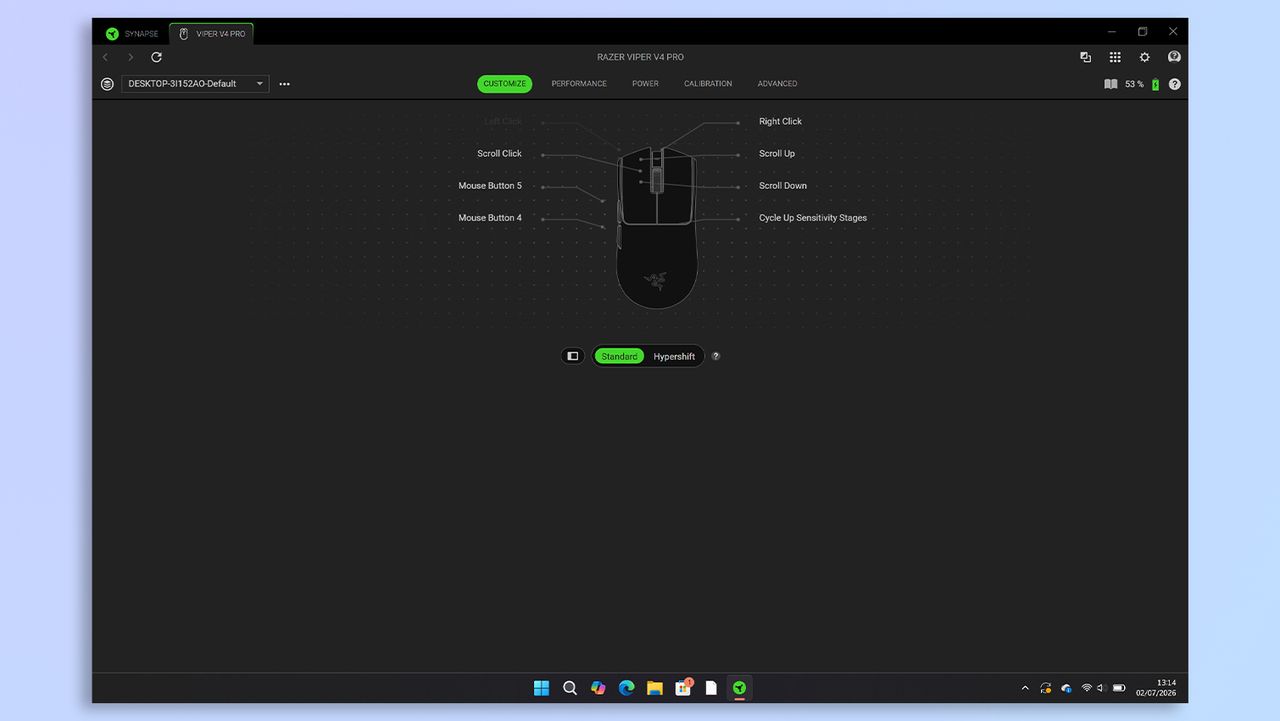 Razer Viper V4 Pro customization through Razer Synapse 4