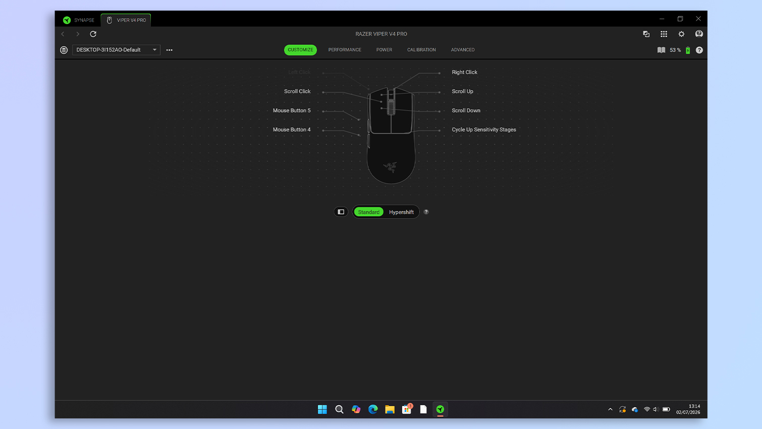 Razer Viper V4 Pro customization through Razer Synapse 4