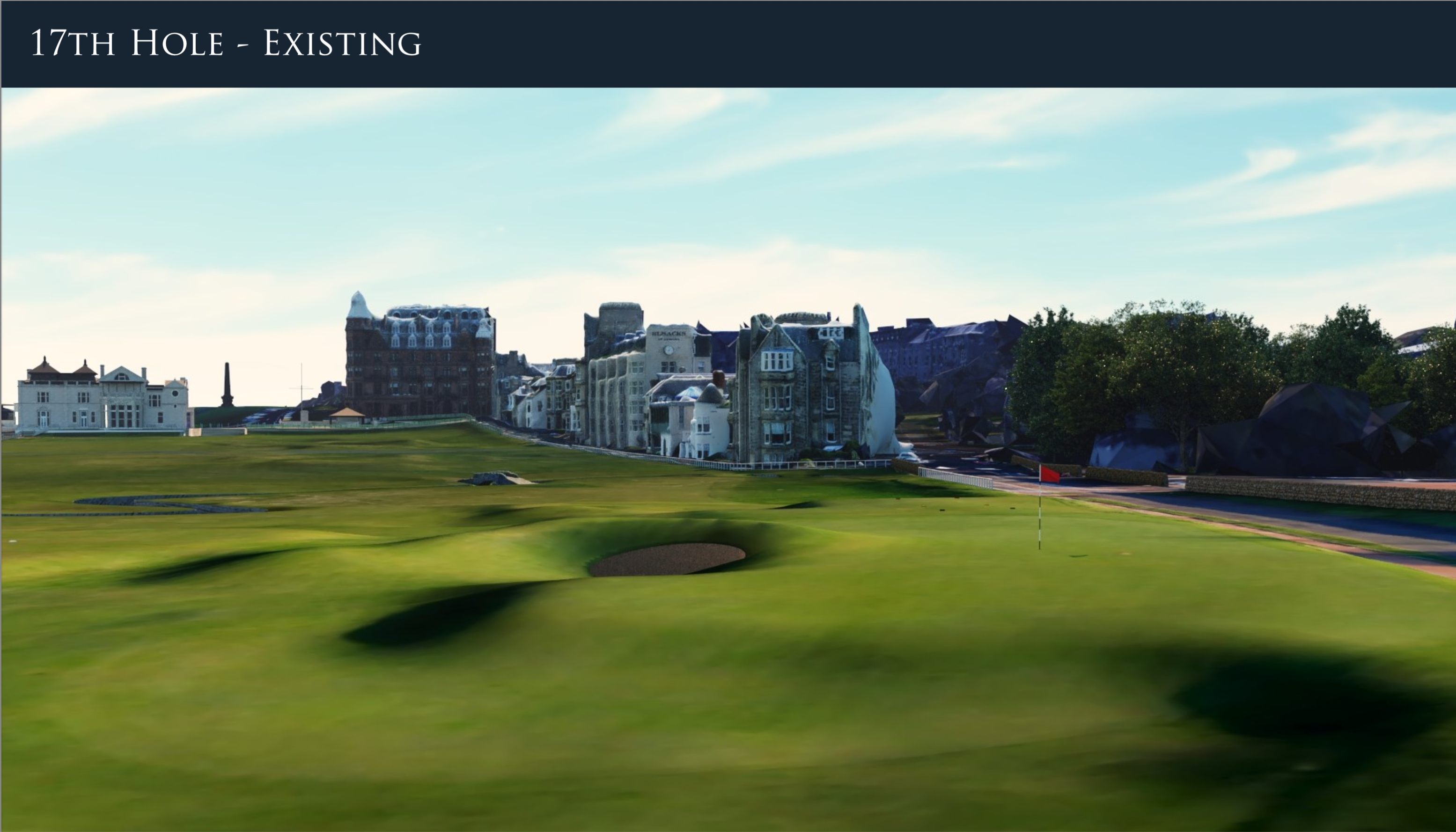 Before/after artist's impressions of the Road Hole Bunker on St Andrews Old Course