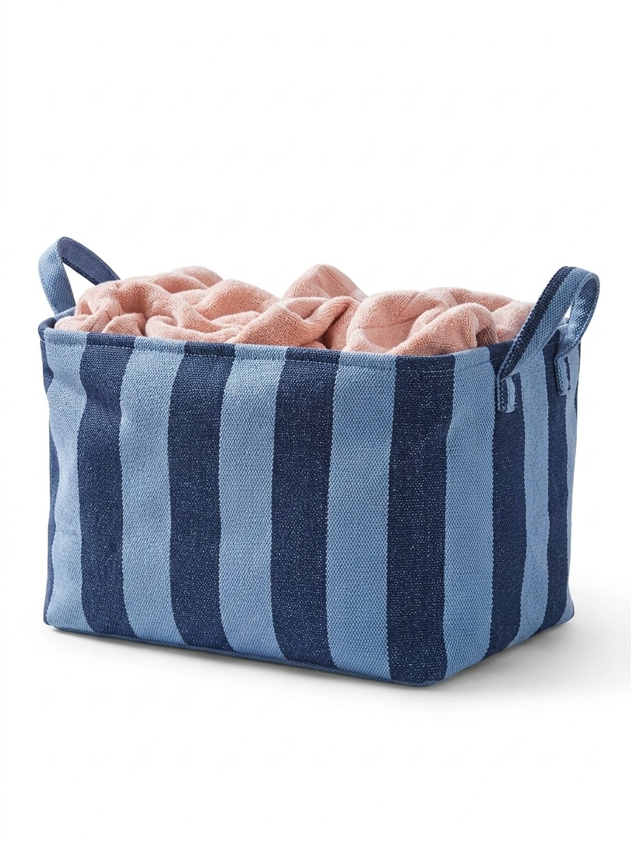 Light and dark blue striped storage basket