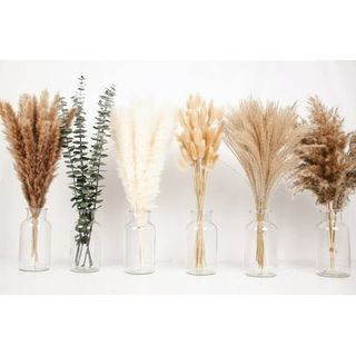 Binsuca 110 Pcs Boho Pampas Grass Decor, Naturally Dried Pompas, Bunny Tails Dried Flowers, Dried Eucalyptus, Perfect for Weddings Boho Party Decorations Table Decor