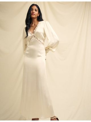 Ivory Satin Lace Trim Nessy Bridesmaid Midaxi Dress