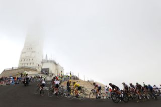 2021 Tour de France: the peloton passes over the summit of the Mont Ventoux