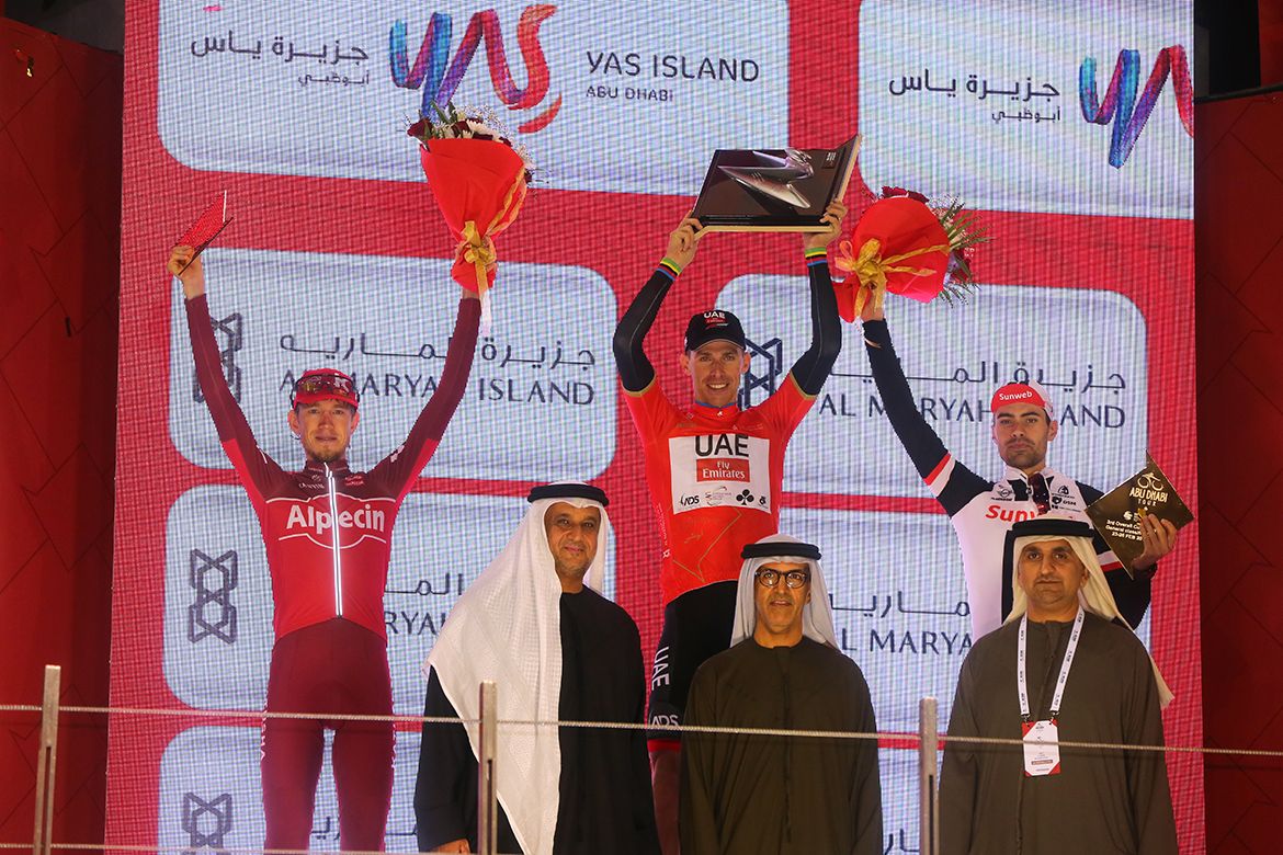 Rui Costa, llnur Zakarin and Tom Dumoulin all finished safely in the final stage of the Abu Dhabi Tour to seal their GC podium spots.