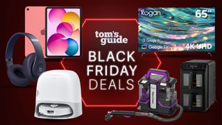 Kogan Black Friday deals image with various products surrounding Tom's Guide logo