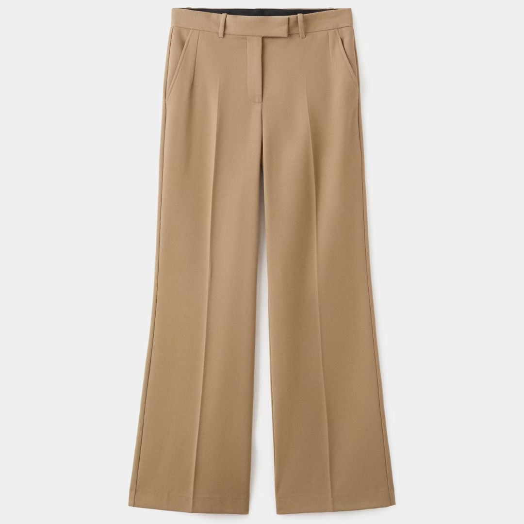 Mango Light Tan Straight Suit Trousers