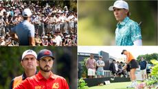 LIV Golf fans, Carlos Ortiz, Abraham Ancer and a fan taking on a putting challenge