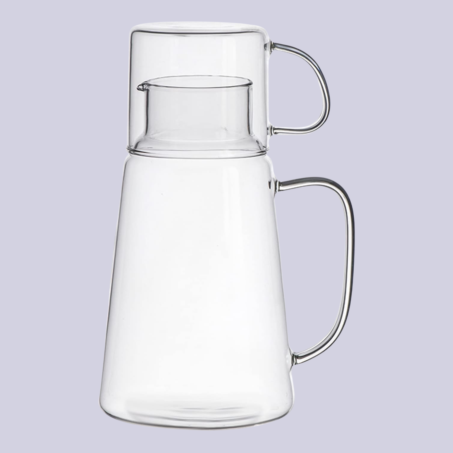 A glass carafe and mug