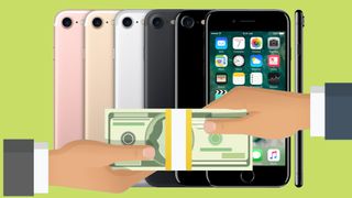 iPhone 7 background with exchange of money