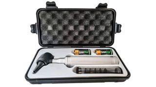 Product shot of the 5th Generation Dr Mom LED PRO Otoscope on a white background