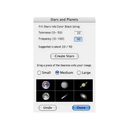 Compositor image: You can easily add images of planets and stars with this software.