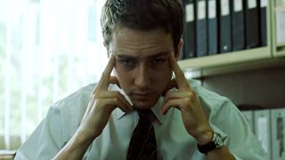 Edward Norton as "Jack" looking exhaustedly bored in Fight Club (1999).