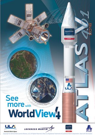 The mission poster for the planned Sept. 16, 2016 launch of the WorldView-4 Earth-observation satellite for DigitalGlobe atop an Atlas V rocket.