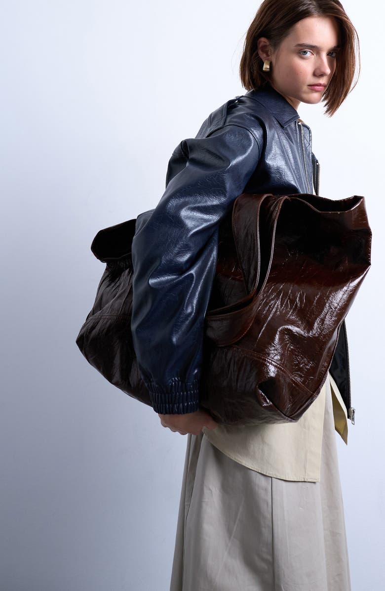 Crinkle Faux Leather Tote