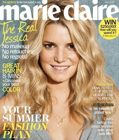 Jessica Simpson on the cover of US Marie Claire without make-up
