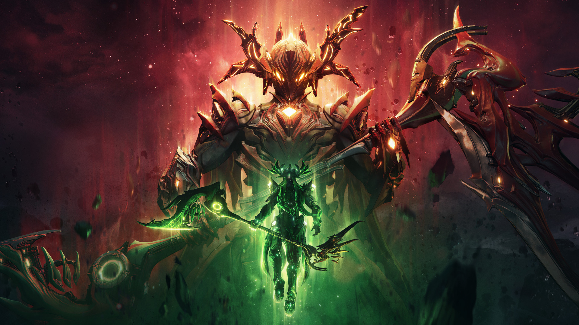 Promotional screenshot from sci-fi game Warframe Jade Shadows: Constellations.