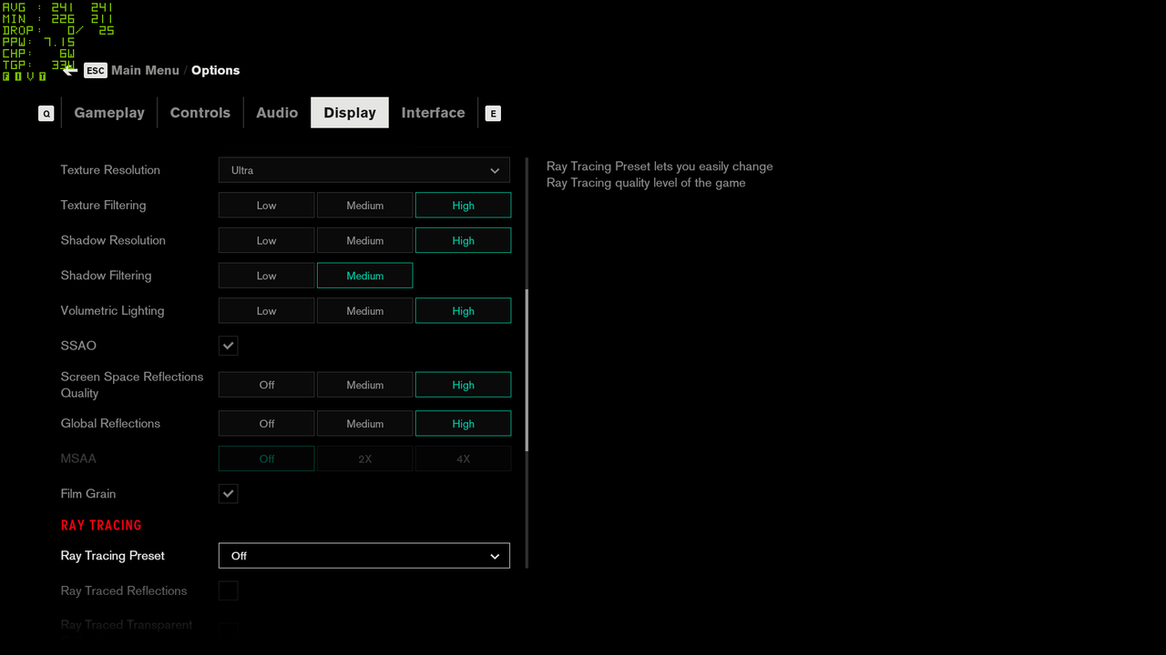 Control graphics settings