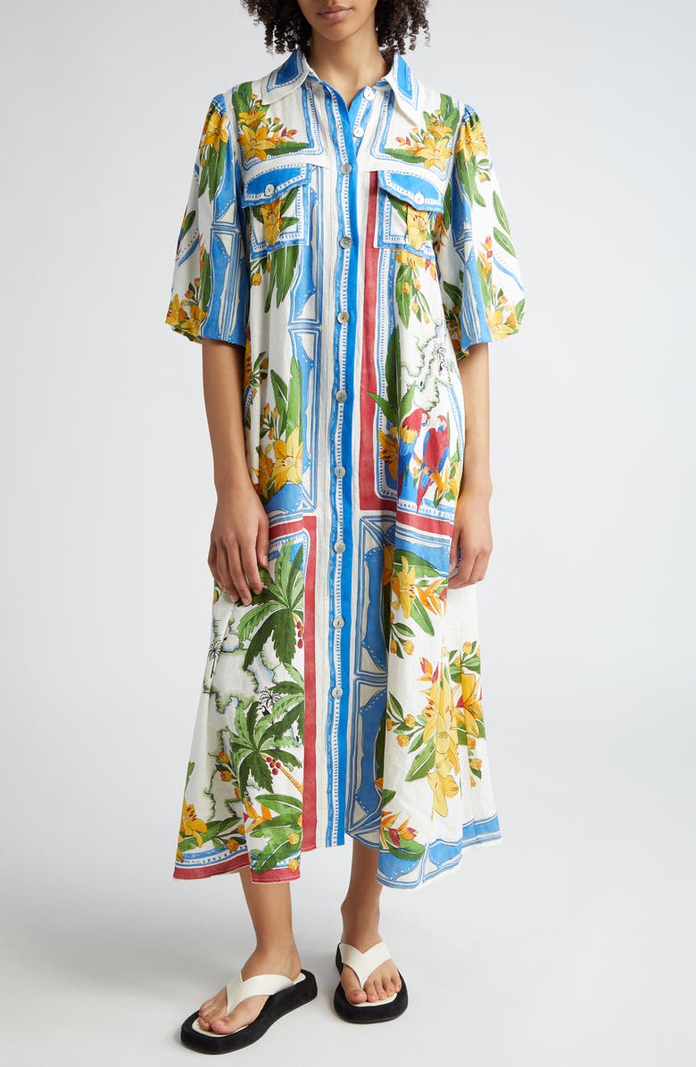 Tropical Destination Maxi Linen Blend Shirtdress