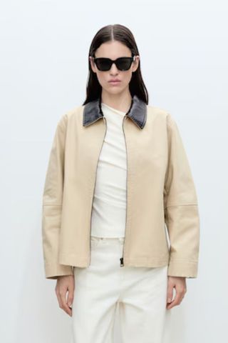 Mango Cotton Jacket With Contrasting Collar