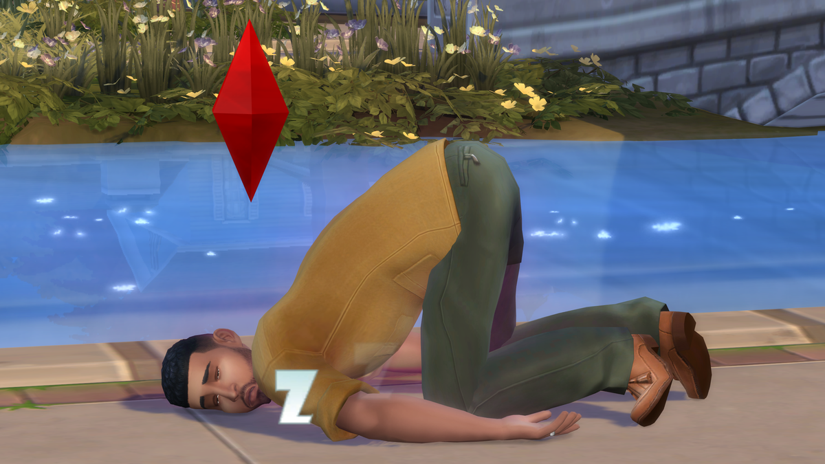 Sims 4 - Bob Pancakes is passed out sleeping on the sidwalk