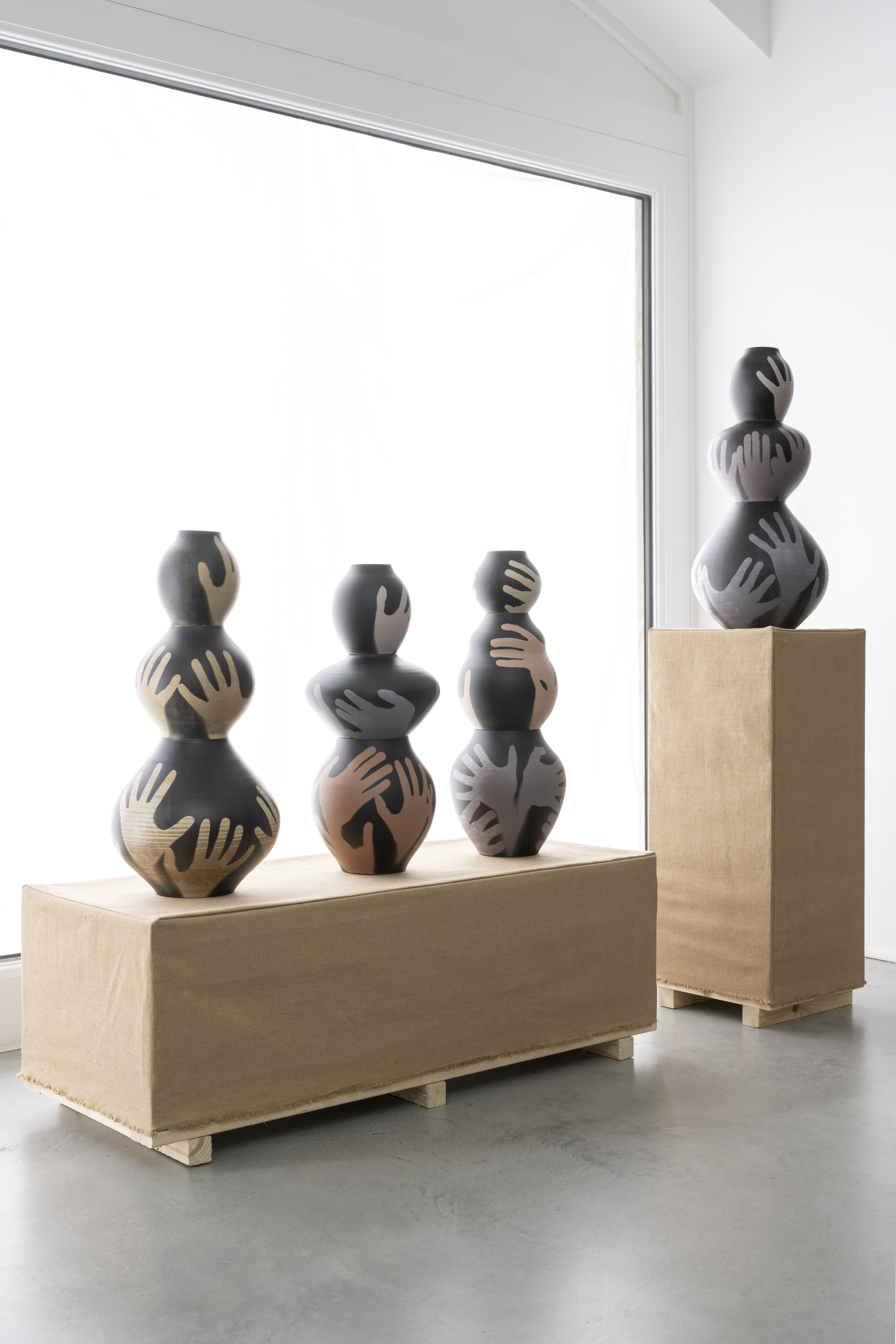 Studio glithero vases with hand prints at Gallery fumi
