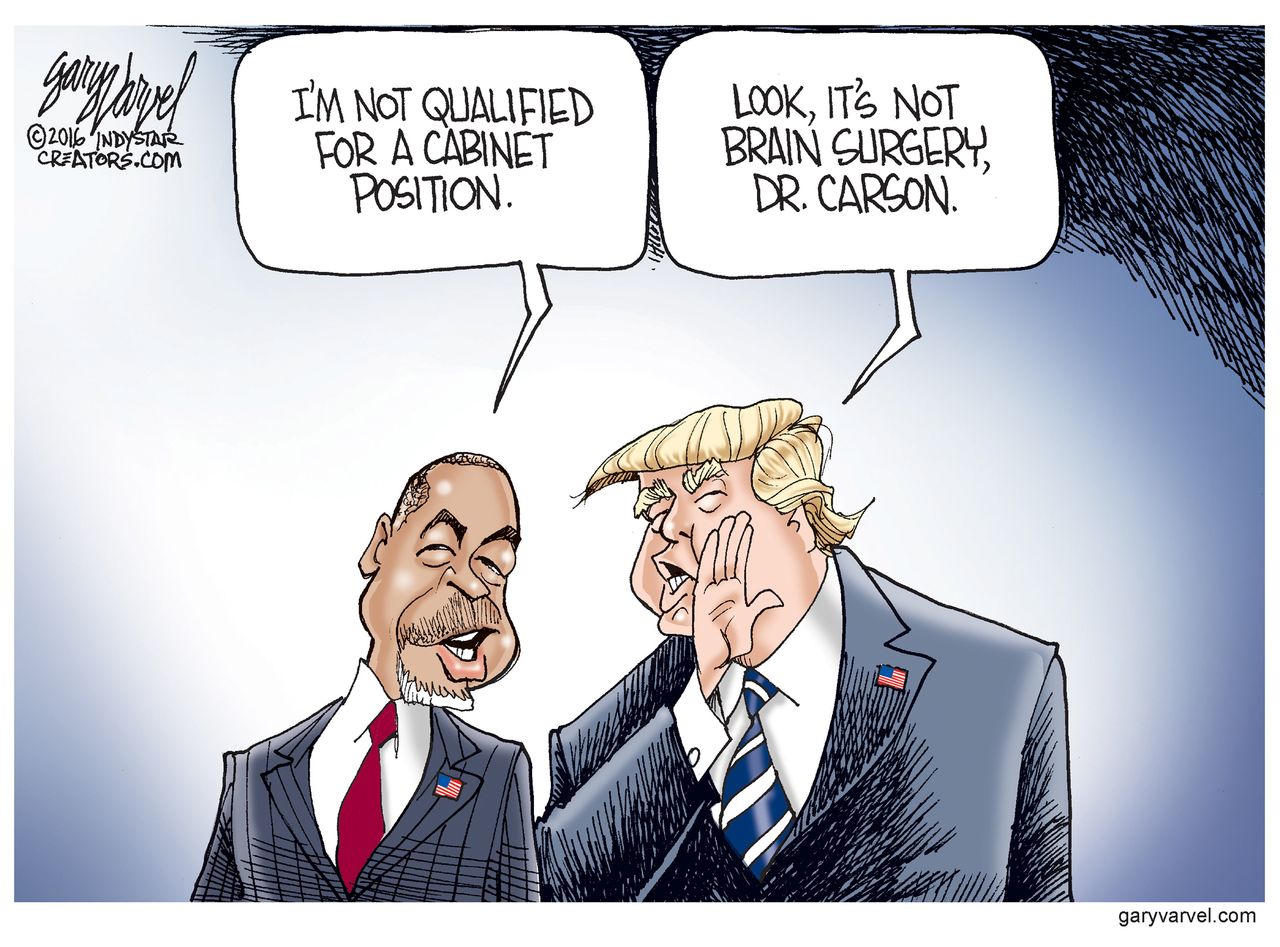 Political cartoon U.S. Ben Carson unqualified HUD Donald Trump