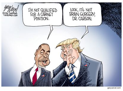 Political cartoon U.S. Ben Carson unqualified HUD Donald Trump