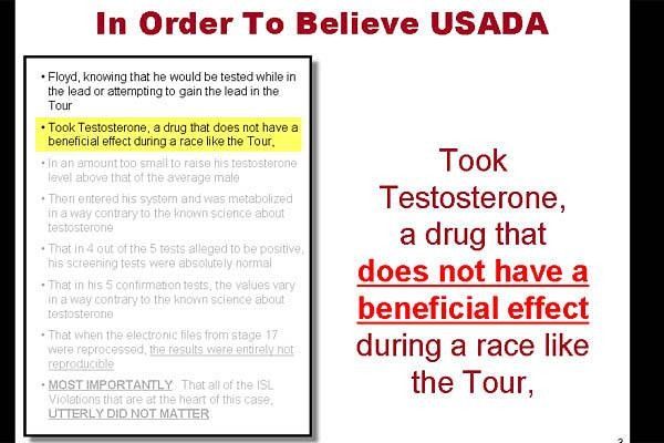 The presentation claims testosterone is "a drug that does not