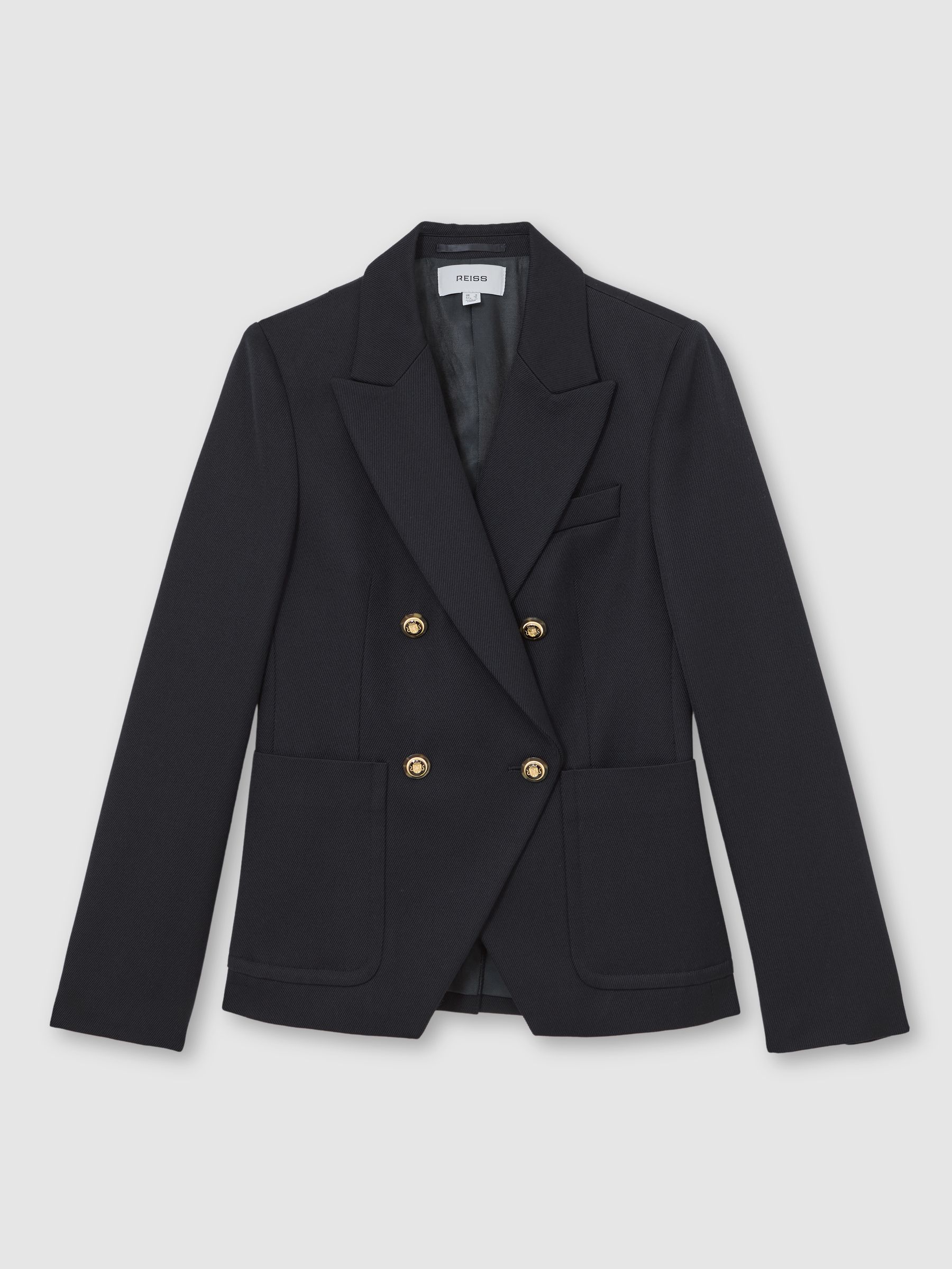 Wool-Blend Double-Breasted Blazer in Navy