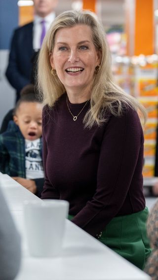 Sophie, Duchess of Edinburgh meets customers in the café during a visit to "The Company Shop - community hub" on January 15, 2025