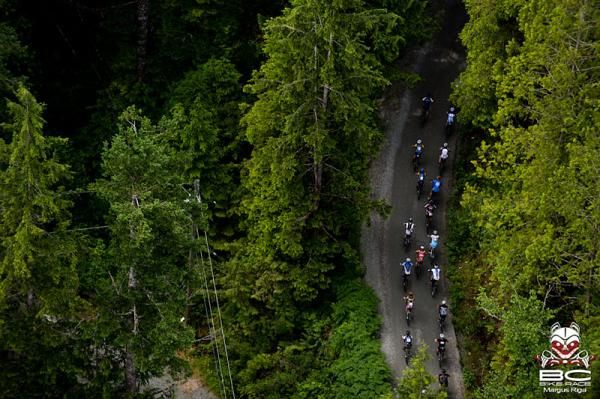 An early gravel road climb up to the Sunshine Coast Trail