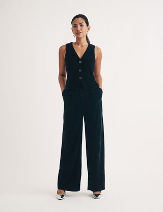 Black Wide Leg Velvet Trousers