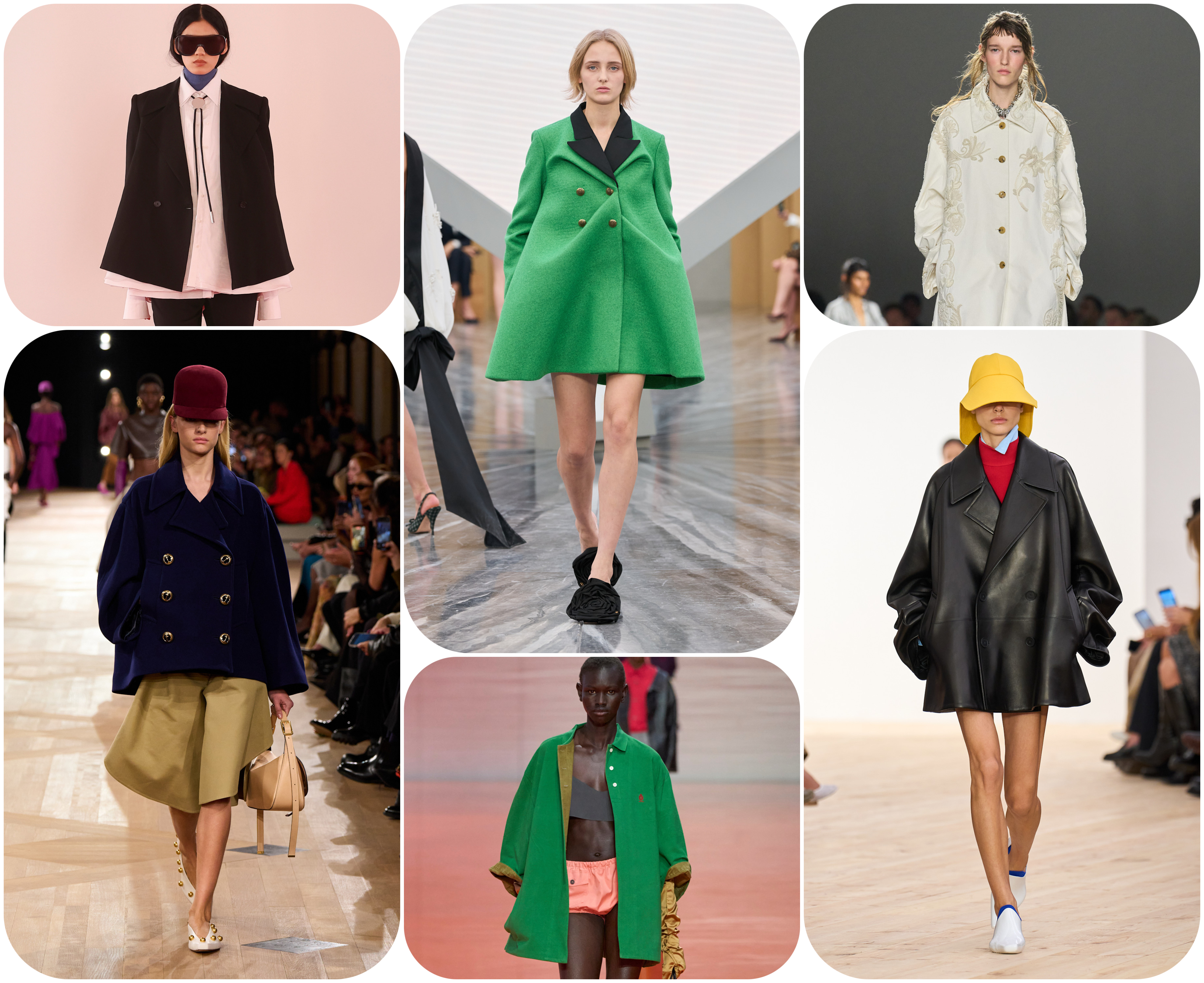 spring 2026 jacket trends, trapeze jackets at Brandon Maxwell, Balenciaga, Dior, Prada, Dries Van Noten, Loewe