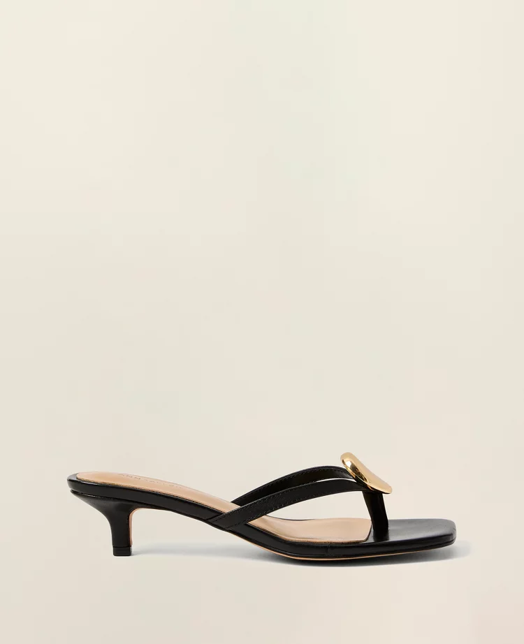 Leather Flip Flop Heeled Sandal