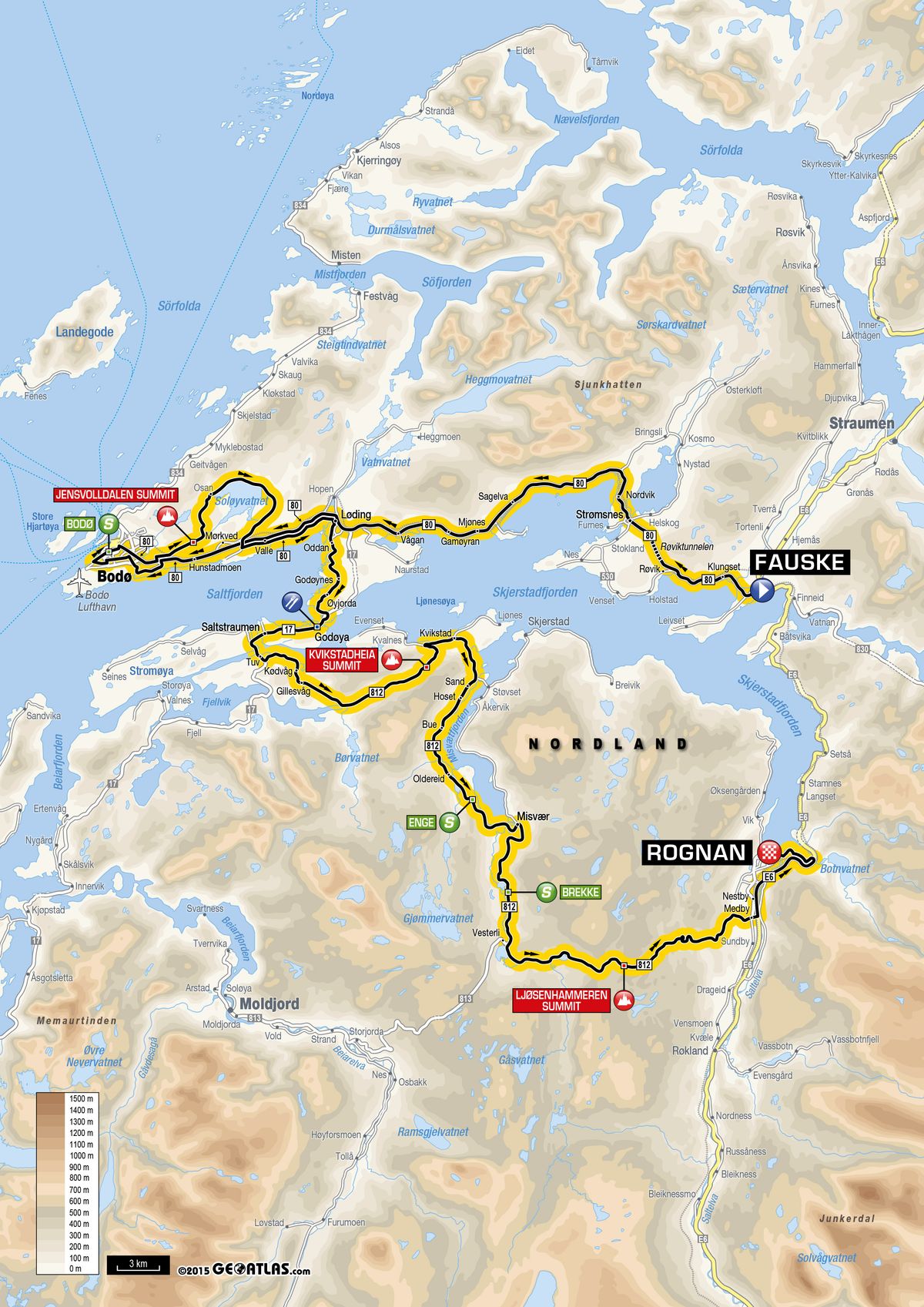 Map of stage 1 of the 2016 Arctic Race of Norway