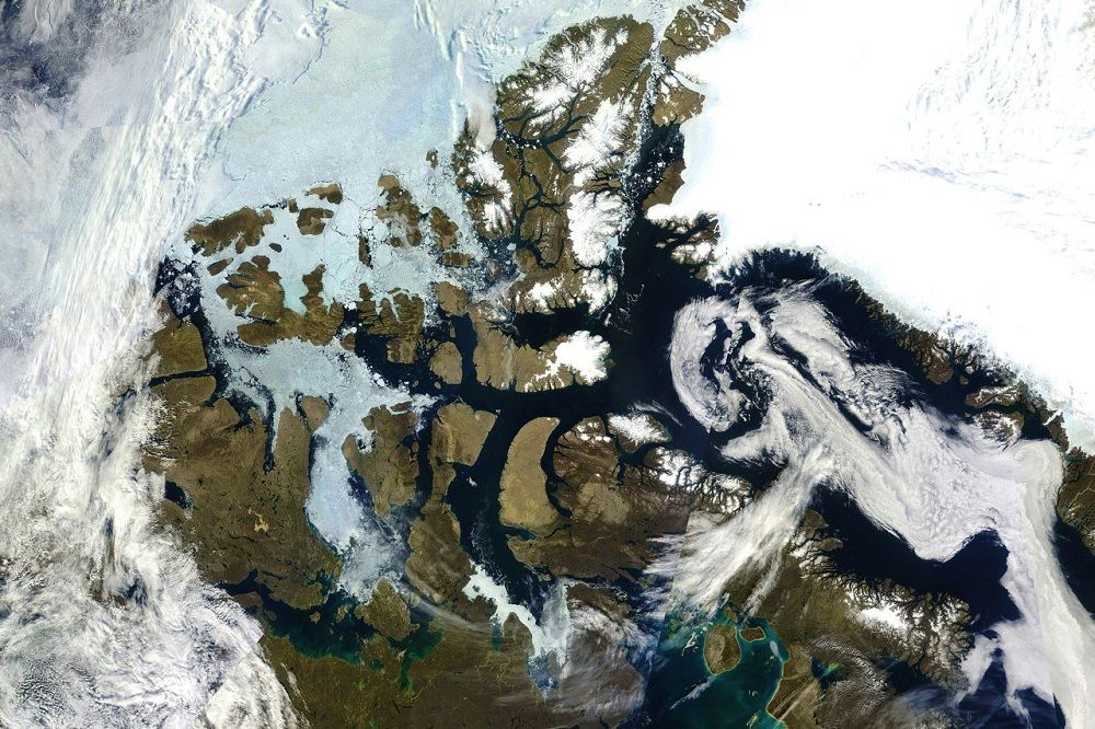 MODIS satellite true color image of the Canadian Arctic Archipelago.