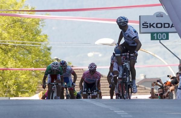 John Gadret (AG2r) looks back to see the chasing pack
