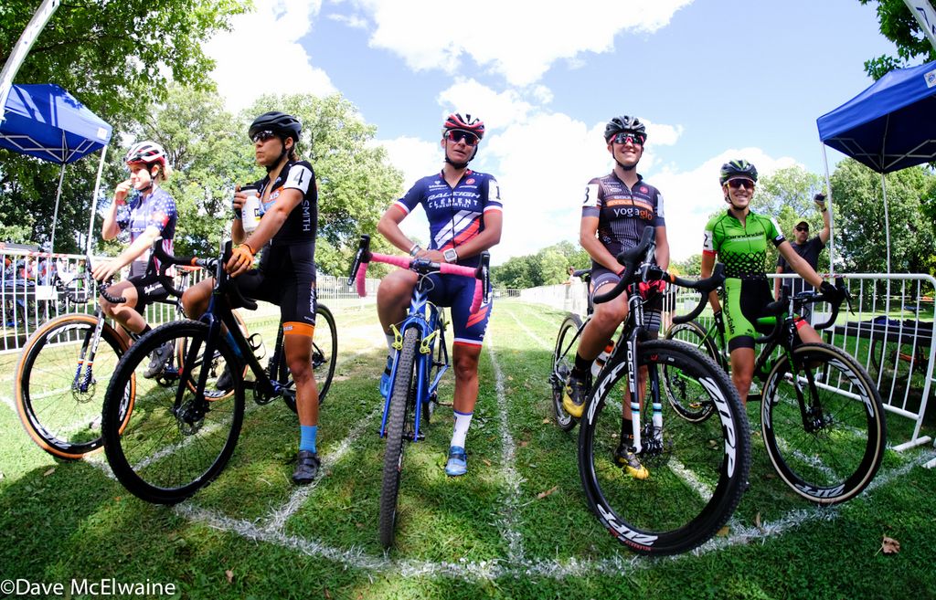 The front row of the Elite Women forming at Genesee Valley Park