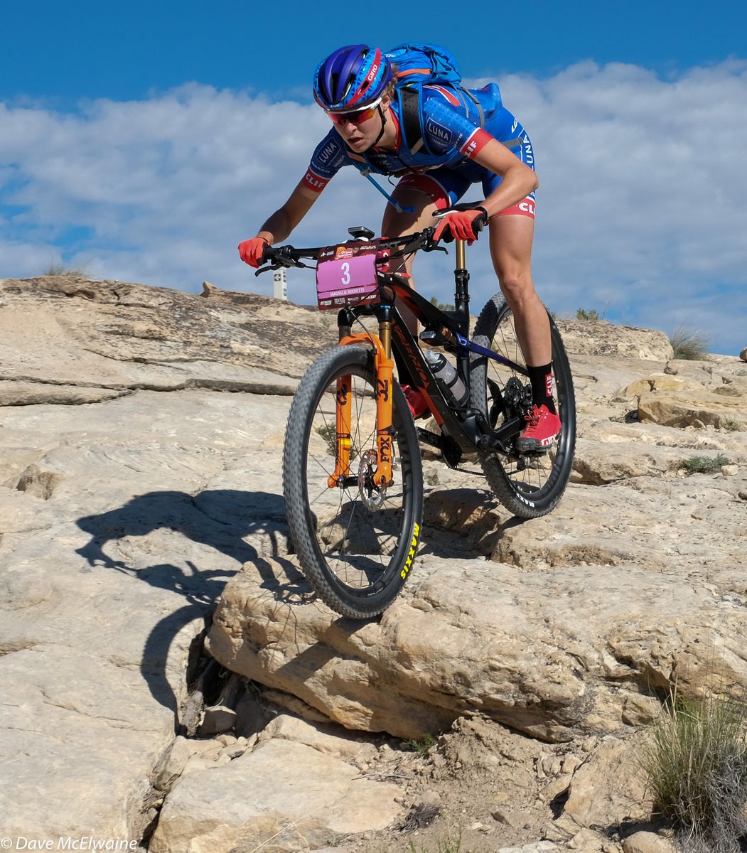 Maghalie Rochette (Clif Pro Team) starting somewhat slowing but then reeled in some riders