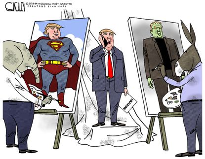 Political Cartoon U.S. Trump Ukraine Call Republican Democrat Different Portraits