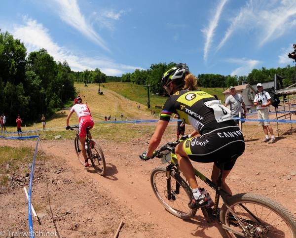 Irina Kalentieva (Topeak Ergon Racing Team) chasing Lea Davison on the climb